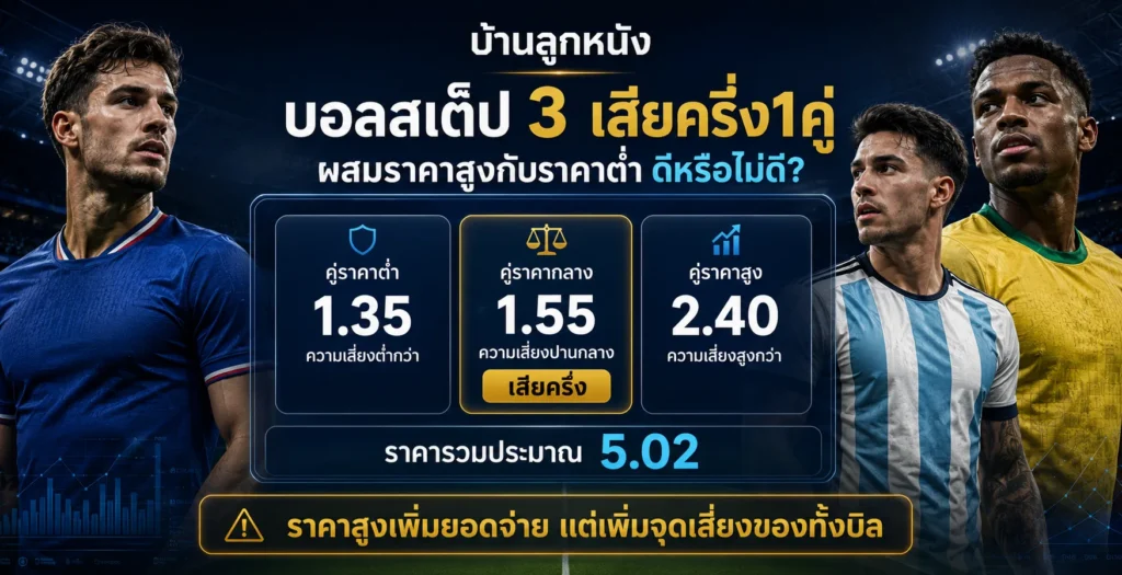 บอลสเต็ป 3 เสียครึ่ง1คู่ ผสมราคาสูงกับราคาต่ำในสเต็ปเดียวกัน ดีหรือไม่ดี
