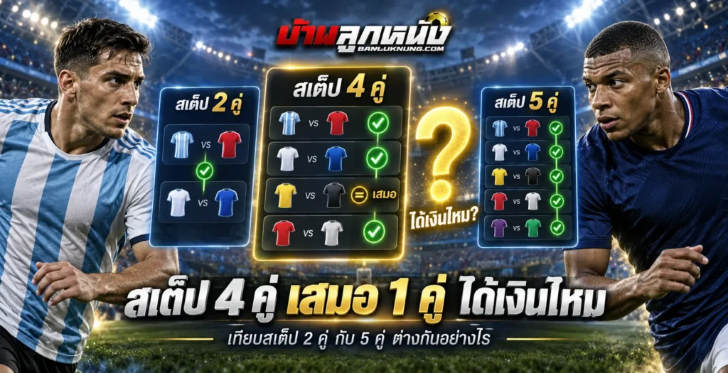ส เต็ ป 4 คู่ เสมอ 1 คู่ ได้เงินไหม เทียบกับสเต็ป 2 คู่ กับ 5 คู่ต่างกันยังไง